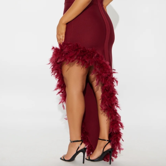 Feathered Bandage Gown - Wine - Picture 3 of 3